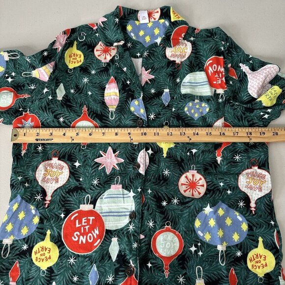 Old Navy 2 Piece Flannel Pajamas Size S Green Christmas Ornaments Cotton - Picture 6 of 9